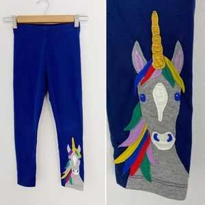 Mini Boden Navy Blue Purple Unicorn Applique Stretch Knit Leggings Kids 7-8Y